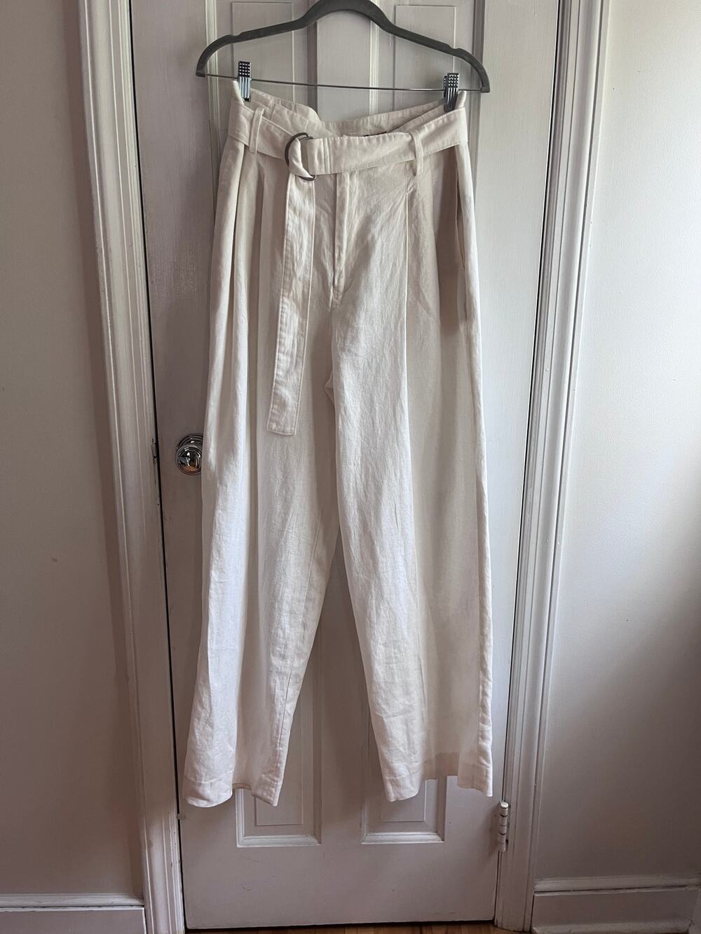 Polo Ralph Lauren Belted Linen Wide Leg Trousers High Rise Cream White 4 $298